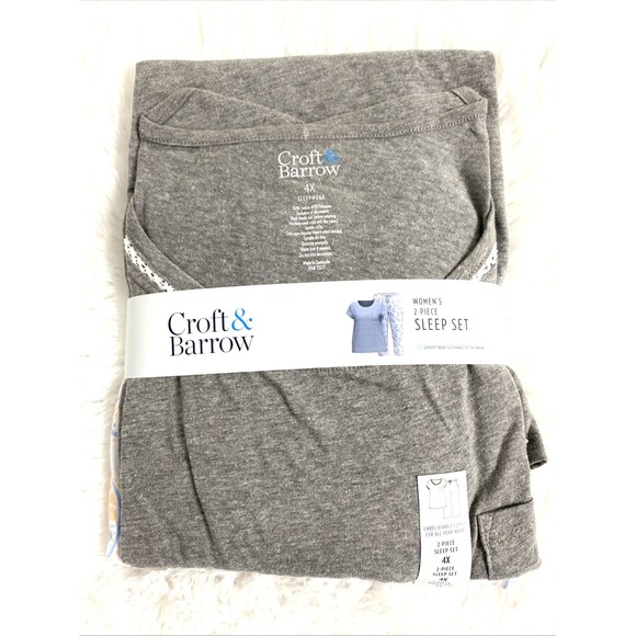 Croft & Barrow 2-Piece Pajama Set Plus Size 4X Gray Paisley Top Pants Cotton - Picture 1 of 6